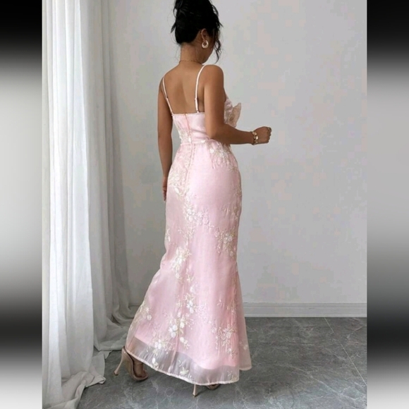 Women's Floral Print Bowknot Strap Maxi Long Dress, Elegant Summer - Picture 2 of 5